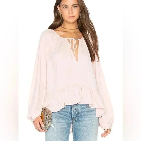 Amanda Uprichard Sage Silky Ruffle Blouse Dusty Rose - Picture 1 of 9